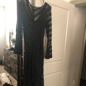Mink pink long lace dress.